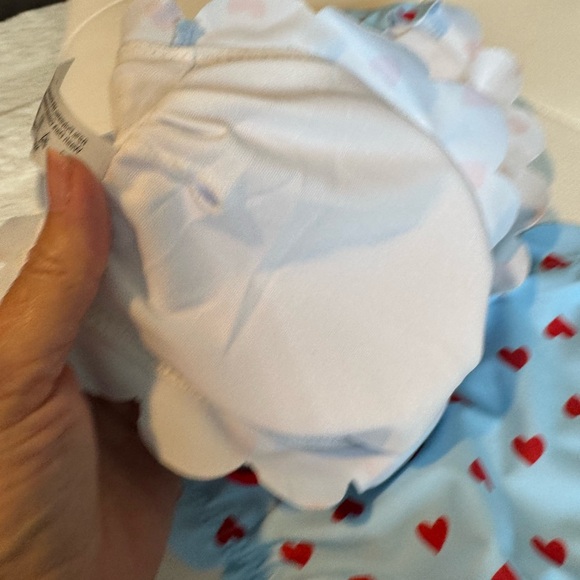 New Bandeau Padded Top Bikini Blue and Red Heart Pattern Size Medium NWT - Picture 7 of 12